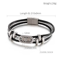 Pulsera de cuero negro multicapa para hombre con cierre ovalado vintage de acero inox - Estilo de Placa de Metal Retro Triomphe (KB146622-KLHQ)