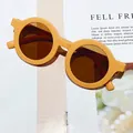 Kids round frame sunglasses in vibrant ginger yellow color with tinted brown lenses - Yellow Frame Tea Lens