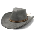 Cappello da cowboy grigio a tesa larga con fascia in pelle intrecciata marrone e nappe - M(56-58cm) / Grigio Medio