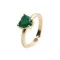 Adjustable gold plated copper ring with heart-shaped green zircon in four-prong setting - Adjustable Open / Gold Green Heart
