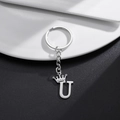 Punk style silver stainless steel keychain featuring a crown letter U pendant - Letter U Crown Style (U)