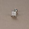 Silver North Star stud earring with clear cubic zirconia in stainless steel - Four-pointed Star / Silver
