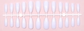 Flat lay of 24 white glossy almond-shaped press-on nail tips on a central plastic rack - Glossy White (SD-02)