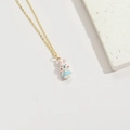 Cute gold chain necklace with a 3D white cartoon rabbit pendant wearing blue overalls - White Rabbit