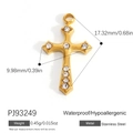 18K gold plated stainless steel cross pendant with crystal inlay and dimension details - Simple Rhinestone Cross Pendant PJ93249