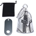 Retro stainless steel Spartan helmet bell pendant with black pouch and metal clip set - 3-Piece Luxury Set / Steel