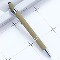 Olive green matte retractable pen with silver metal clip and capacitive stylus tip - Light Coffee