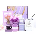 Purple spa gift basket set with marble box, lavender soap, candle and tumbler for women - 21*21*10 / New Purple 02