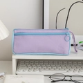 Large capacity canvas pencil case in light purple and blue with a round ring zipper - Purple Blue Mix