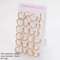 18K gold plated stainless steel hoop earrings set, 1.6mm wire and 16mm inner diameter - 16mm / Gold