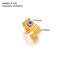 Detailed view of gold stainless steel ring with evil eye stone and wave texture dimensions - Adjustable Open / J216-Gold Ripple Evil Eye