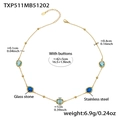 Gold-plated stainless steel necklace with blue round glass stones and small gold beads - Gold Necklace - Blue Glass Stone