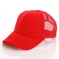 Classic red trucker hat with mesh back and adjustable snapback in a solid minimalist style - Adjustable / Solid Red