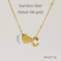 Minimalist 18k gold plated stainless steel necklace with heart and letter C pendant - Letter C