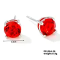 Minimalist silver stud earrings with 6mm red faceted round crystals and 4-prong setting - Bright Red/Silver