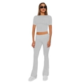 Women's casual light gray two-piece set featuring short sleeve top and flare pants - XS / Top And Bottom / Light Gray