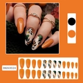 Almond press-on nails in vibrant orange with tropical leaf patterns, 24 pieces set - BKS3024 Polka Dot Leaves