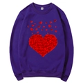 Purple long-sleeved crewneck sweatshirt with large red heart graphic print in size M - Purple Slogan