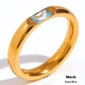 18K vergulde roestvrijstalen ring met rechthoekige aqua blauwe zirkoonsteen van maart - US 6 / Aqua