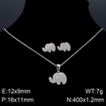 Silver elephant jewelry set with necklace and stud earrings on black mannequin display - Steel Silver Two-Piece Set (KKS119848-K)