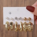 Gold 6-Pair Set Pearl Faux Diamond Style (E0851-2)