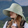 Women's sage green wide brim sun hat with neck flap and ponytail hole for outdoors - Green(8901)