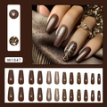 Long ballerina press-on nails with leopard print and glitter in caramel tones - Caramel Leopard Print (With Glue)