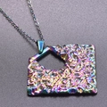 Minimalist rainbow plated stainless steel necklace with textured square pendant detail - Rainbow Color Necklace