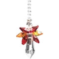 Crystal suncatcher pendant with red and amber starburst cluster on bead chain - Red