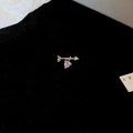 Cupid's arrow earring in gold finish with pink heart zircon and pavé crystal accents - Pink Cupid's Arrow