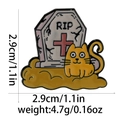 Cartoon Emaille-Anstecknadel mit gelber Katze auf RIP-Grabstein und Maßen - Gelbe Katze mit RIP-Grabstein (C2824-2)