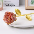 Red Agate crystal rose ornament with gold leaf and metallic stem for wedding gifts - Red Agate - Gold Base