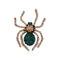 Broche de araña retro con brillantes cristales dorados y verdes sobre base de metal plateado - Estilo de araña oro y verde (B288-A)