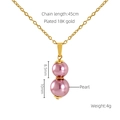 Macro view of 18K gold plated chain with double purple pearls and dimensions text - Pink Purple