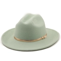 Vue détaillée d'un chapeau fedora en laine vert menthe avec boucle dorée élégante - M(56-58cm) / Vert menthe