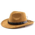 Classic camel western cowboy felt hat with black woven leather band and wide brim - M (56-58cm) / Khaki