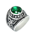 Vintage silver military ring with large green gemstone and United Navy engraving - US 7 / Silver with Green Zirconia