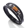 Men's multilayer black leather bracelet with tiger eye stone and magnetic clasp - 19cm / Style 1