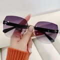 Frameless rimless sunglasses with purple gradient lenses and metallic gold bridge - Black Frame Double Gray Lens
