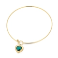 Minimalist gold titanium steel choker with heart-shaped green glass stone pendant - Gold Dark Green Heart Style (KN233266-Z)