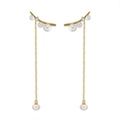 Long gold tassel earrings with white pearls and sparkling cubic zirconia accents - Golden Long Gradient Pearl Drop Earrings (GPE24)