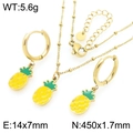 Parure collier et boucles d'oreilles ananas dorés avec détails en émail jaune et vert - Style Ananas (KS226953-Z)
