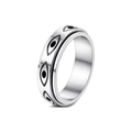 Silver stainless steel spinner ring with black evil eye moon star pattern for anxiety - 6mm Evil Eye Pattern-Size 12