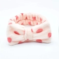 Coral fleece headband with pink and red polka dots and bowknot detail - Light Pink Polka Dot