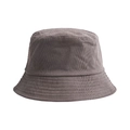 Detail of dark grey corduroy bucket hat showing ribbed texture and reinforced brim stitching - Gray
