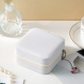 White square PU leather travel jewelry box with zipper closure and textured finish - Small Square Case / Small Square Box White