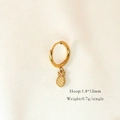 Detail showing 14K gold plated pineapple charm hoop earring with size and weight info - Small Pineapple
