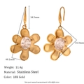 Detailed dimensions of 18K gold stainless steel earrings with flower and heart pendants - Flower Petal Zirconia Drop Earrings - Gold - White Stone