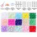 8mm glass jelly beads kit with 15-grid storage box and jewelry making accessories - Solid Beads + Accessory Bag / 15 Grids/300 Pcs + Material Kit