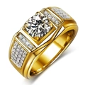 Luxurious men's gold ring featuring a large round zircon and pavé side stones on wide band - US 6 / Gold